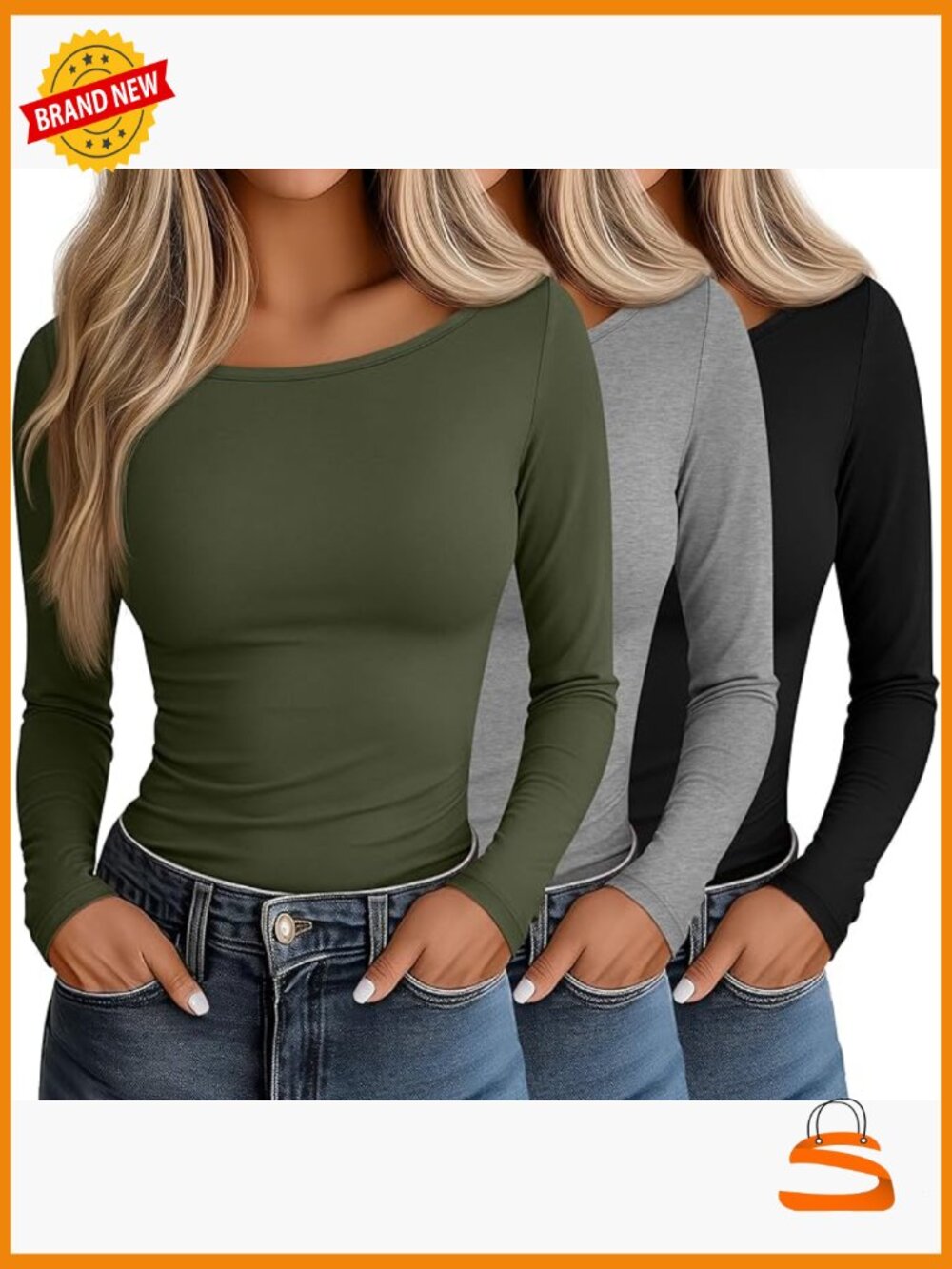 3 Pack Slim Fit Long Sleeve Boat Neck T-Shirts for Women Y2K Basic Tees